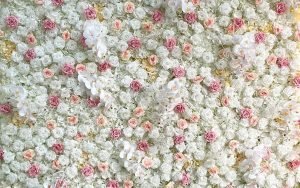 Blog 1 Artificial wedding flowers for ceremony areas with flower arch, aisle flowers, ground arrangements and ceremony backdrop